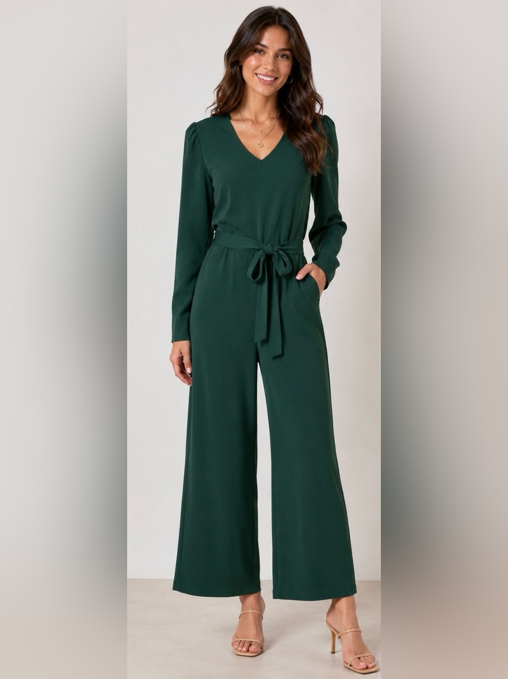 Allegra K Forest Green Wide Leg Belted Jumpsuit NWT Size Large